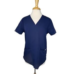 FIGS Casma Navy Blue Three-Pocket Womens Scrub Top Size Medium Short Sleeve